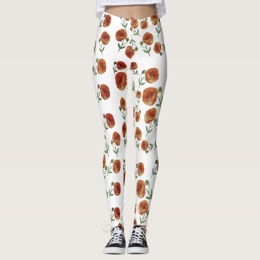 Rode bloemen Leggings (Voorkant)