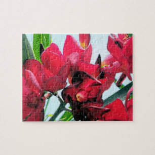 Rode bloemen legpuzzel