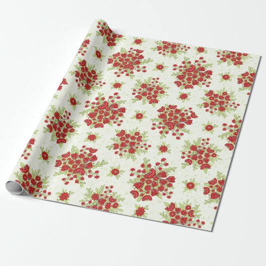 Rode Bloemen Lente Bloemen Cadeaupapier (Uitgerold)