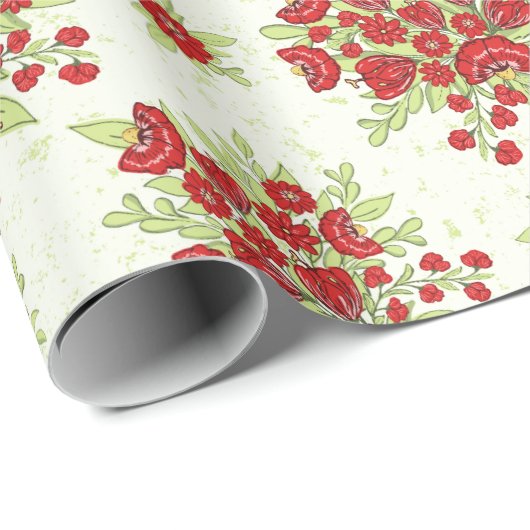 Rode Bloemen Lente Bloemen Cadeaupapier (Rol Hoek)