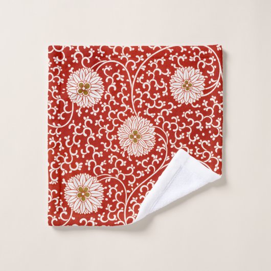 Rode Bloemen Levendig Klassiek Patroon Bad Handdoek (Wasdoekje)