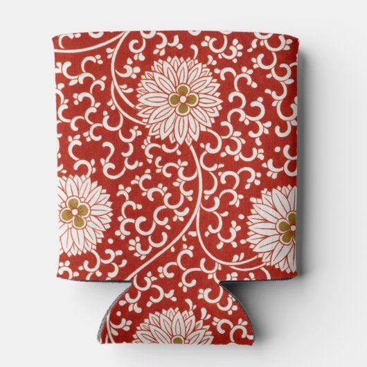 Rode Bloemen Levendig Klassiek Patroon Blikjeskoeler (Achterkant)