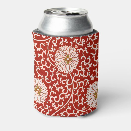 Rode Bloemen Levendig Klassiek Patroon Blikjeskoeler (Blikje Achterkant)