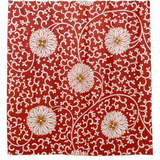 Rode Bloemen Levendig  Klassiek Patroon Douchegordijn (Voorkant)