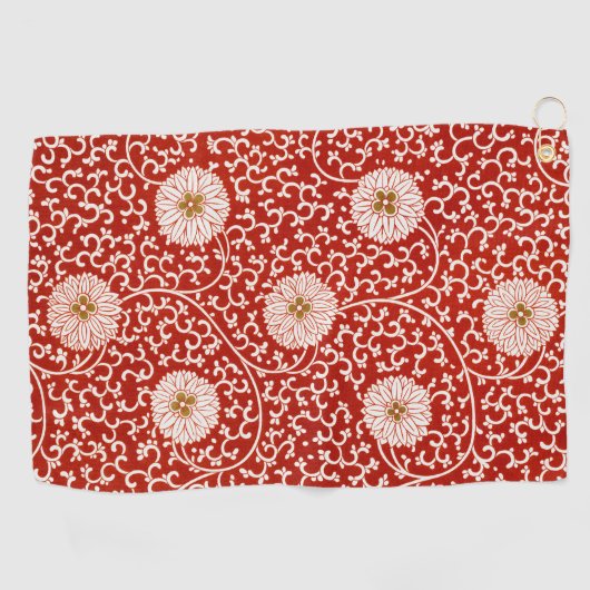 Rode Bloemen Levendig  Klassiek Patroon Golfhanddoek (Horizontaal)