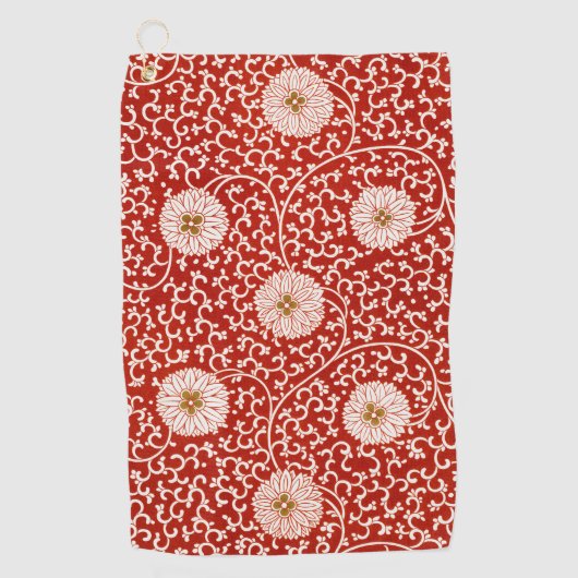 Rode Bloemen Levendig  Klassiek Patroon Golfhanddoek (Voorkant)