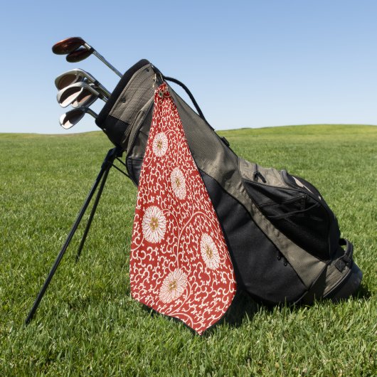 Rode Bloemen Levendig  Klassiek Patroon Golfhanddoek (Groen)