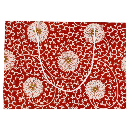 Rode Bloemen Levendig  Klassiek Patroon Groot Cadeauzakje (Achterkant)