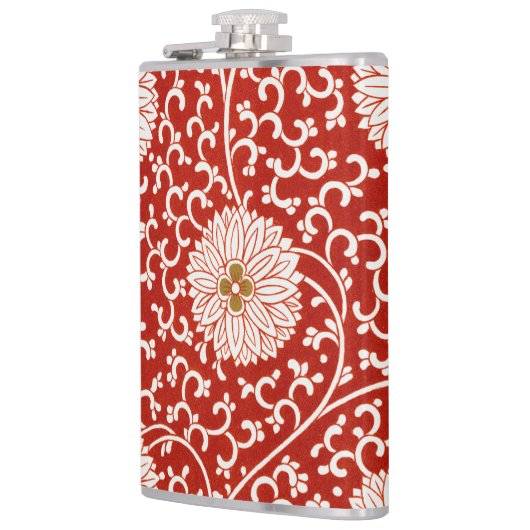 Rode Bloemen Levendig Klassiek Patroon Heupfles (Links)