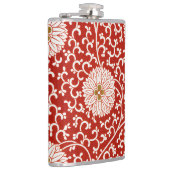 Rode Bloemen Levendig Klassiek Patroon Heupfles (Rechts)