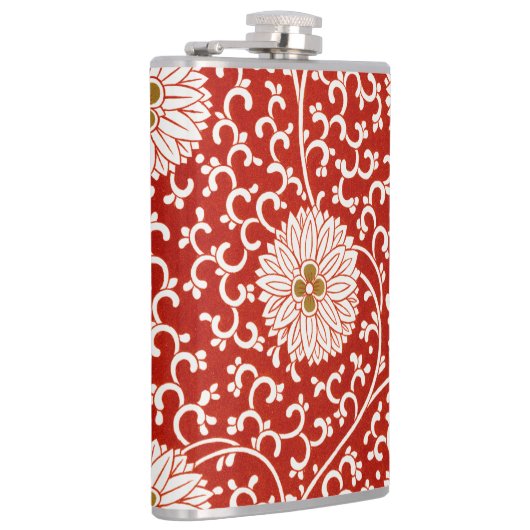 Rode Bloemen Levendig  Klassiek Patroon Heupfles (Rechts)