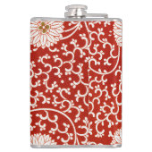 Rode Bloemen Levendig Klassiek Patroon Heupfles (Achterkant)