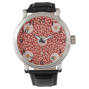 Rode Bloemen Levendig  Klassiek Patroon Horloge