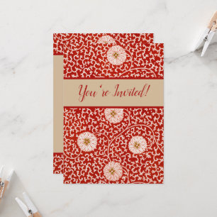 Rode Bloemen Levendig  Klassiek Patroon Kaart