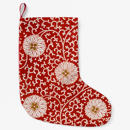 Rode Bloemen Levendig  Klassiek Patroon Kleine Kerstsok (Voorkant)