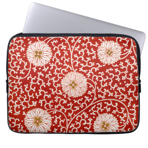 Rode Bloemen Levendig  Klassiek Patroon Laptop Sleeve