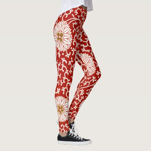 Rode Bloemen Levendig Klassiek Patroon Leggings (Rechts)