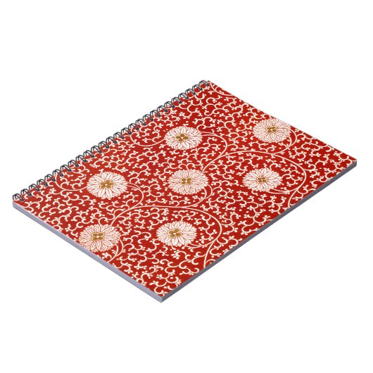 Rode Bloemen Levendig  Klassiek Patroon Notitieboek (Linkerzijde)