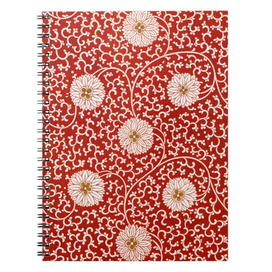 Rode Bloemen Levendig Klassiek Patroon Notitieboek (Voorkant)