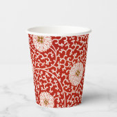 Rode Bloemen Levendig  Klassiek Patroon Papieren Bekers (Achterkant)