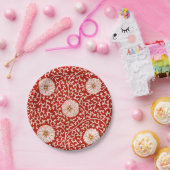 Rode Bloemen Levendig  Klassiek Patroon Papieren Bordje (Feest)