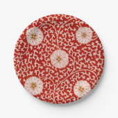 Rode Bloemen Levendig  Klassiek Patroon Papieren Bordje (Voorkant)
