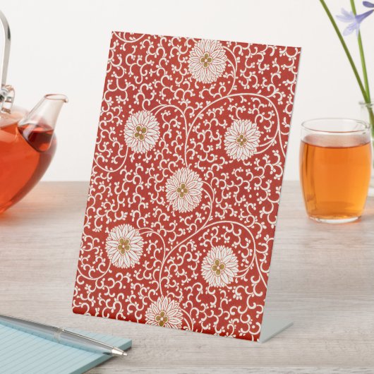 Rode Bloemen Levendig  Klassiek Patroon Reclamebord Met Voetstuk (Insitu)