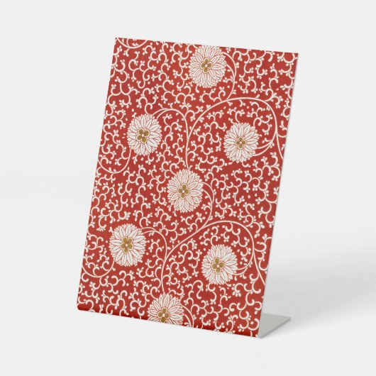 Rode Bloemen Levendig  Klassiek Patroon Reclamebord Met Voetstuk