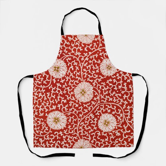 Rode Bloemen Levendig  Klassiek Patroon Schort (Voorkant)