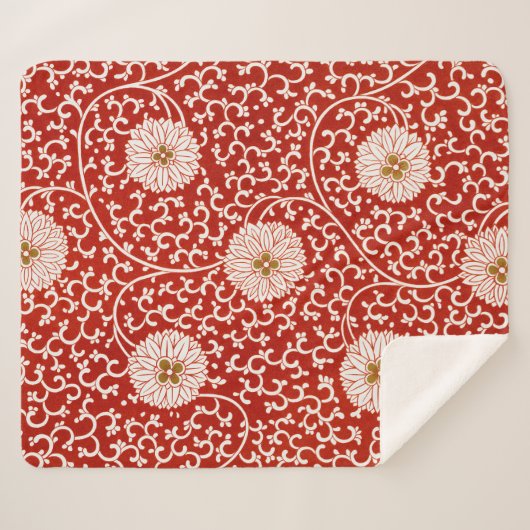 Rode Bloemen Levendig  Klassiek Patroon Sherpa Deken (Voorkant (horizontaal))