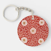 Rode Bloemen Levendig  Klassiek Patroon Sleutelhanger (Voorkant)
