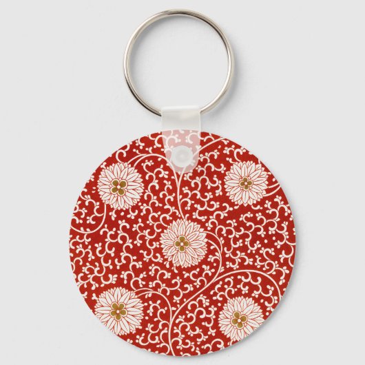 Rode Bloemen Levendig  Klassiek Patroon Sleutelhanger (Voorkant)