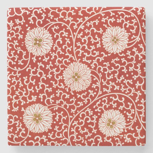 Rode Bloemen Levendig  Klassiek Patroon Stenen Onderzetter (Voorkant)