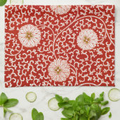 Rode Bloemen Levendig  Klassiek Patroon Theedoek (Gevouwen)