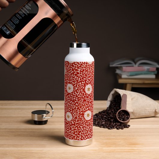 Rode Bloemen Levendig Klassiek Patroon Waterfles (Koffie)