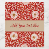 Rode Bloemen Levendig  Klassiek Patroon Wijn Etiket (Enkel label)