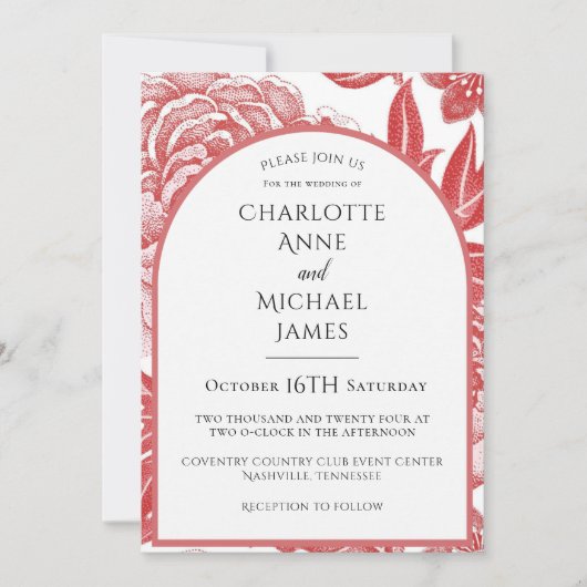 Rode Bloemen Lijst Waterverf bruiloft uitnodiging (Voorkant)