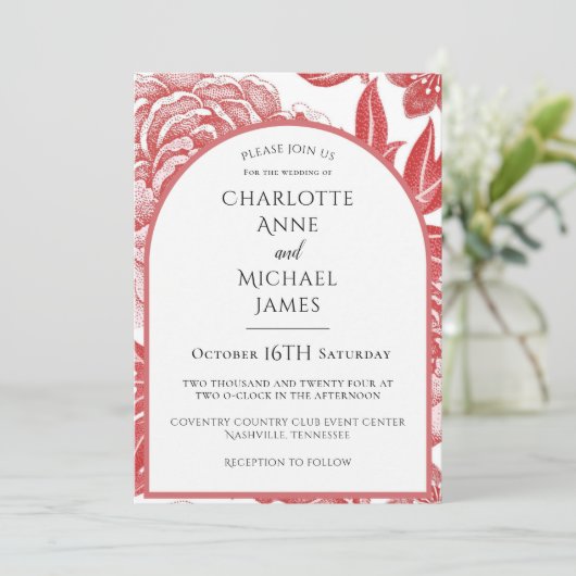 Rode Bloemen Lijst Waterverf bruiloft uitnodiging (Staand voorkant)