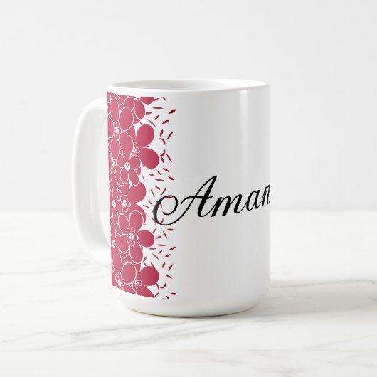 Rode bloemen madeliefjes op witte achtergrond koffiemok (Voorkant links)