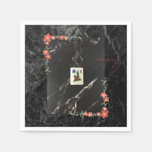 Rode bloemen mahjong papier bord servet (Voorkant)