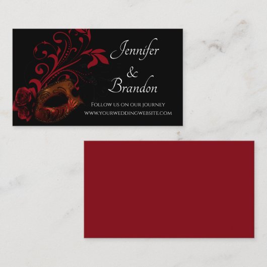 Rode Bloemen Masker Bruiloft Website Informatiekaartje (Voorkant / Achterkant)