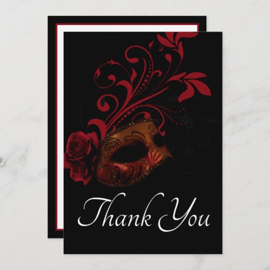 Rode Bloemen Masker Dank u kaart (Voorkant / Achterkant)