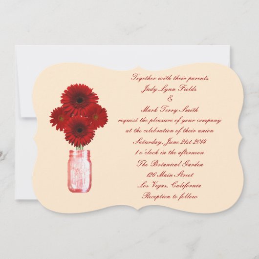 Rode Bloemen Mason Jar Trouw Uitnodiging (Voorkant)