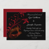 Rode Bloemen Masquerade Bruiloft Kaart (Voorkant / Achterkant)