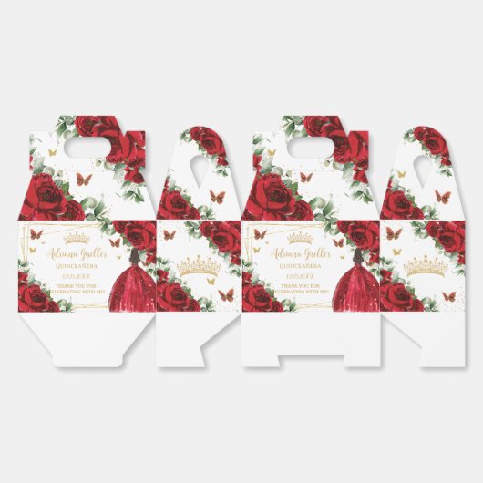Rode Bloemen Meisje Jurk Verjaardag Quinceañera 16 Bedankdoosjes (Ongevouwen)