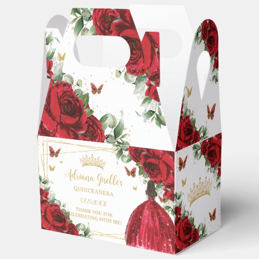 Rode Bloemen Meisje Jurk Verjaardag Quinceañera 16 Bedankdoosjes (Open)
