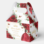 Rode Bloemen Meisje Jurk Verjaardag Quinceañera 16 Bedankdoosjes (Achterkant)