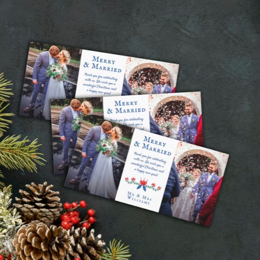 Rode Bloemen Merry Married Wedding Foto's Bedankkaart