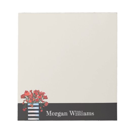 Rode bloemen met gestreept vet notitieblok (Voorkant)