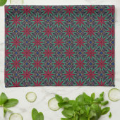 Rode bloemen met groen en blauw theedoek (Gevouwen)